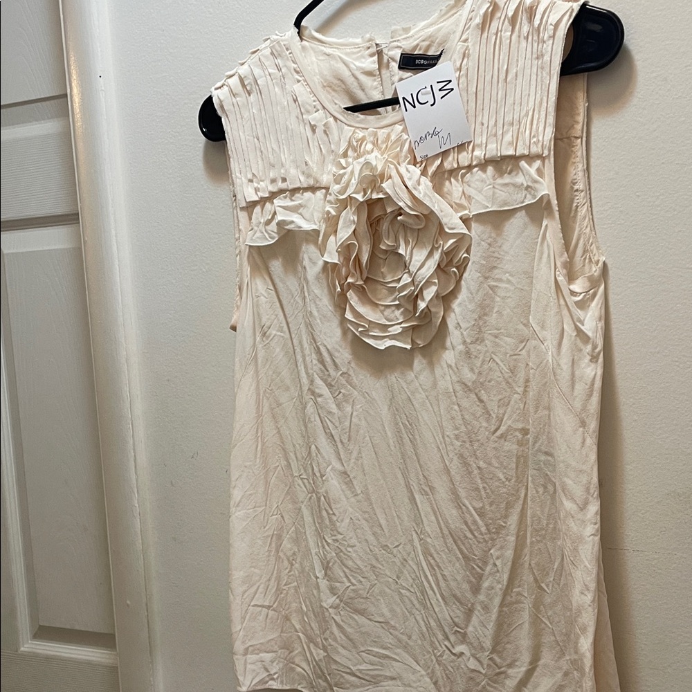 BCBG Cream Sleeveless Blouse with Ruffle Detail